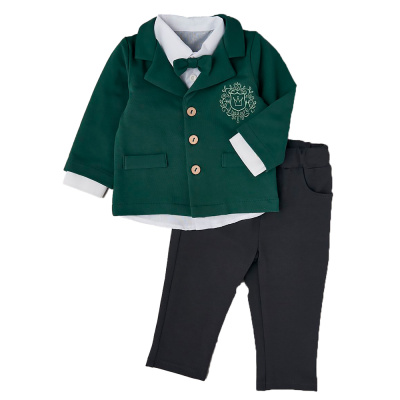 Костюм пиджак брюки рубашка для мальчика Little star 601243 изумруд графит 1